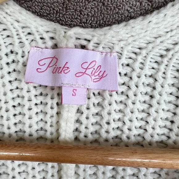 ❤️Pink Lady Women Open Front Fringe Striped Chunky Knit Cardigan Sz S 3/4 Sleeve - Picture 2 of 9